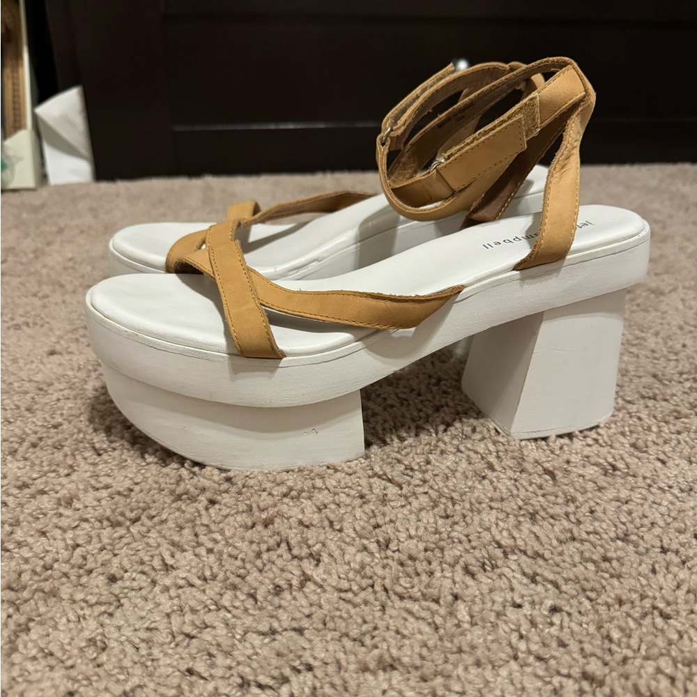 Jeffrey Campbell Tan and White Platform Sandals